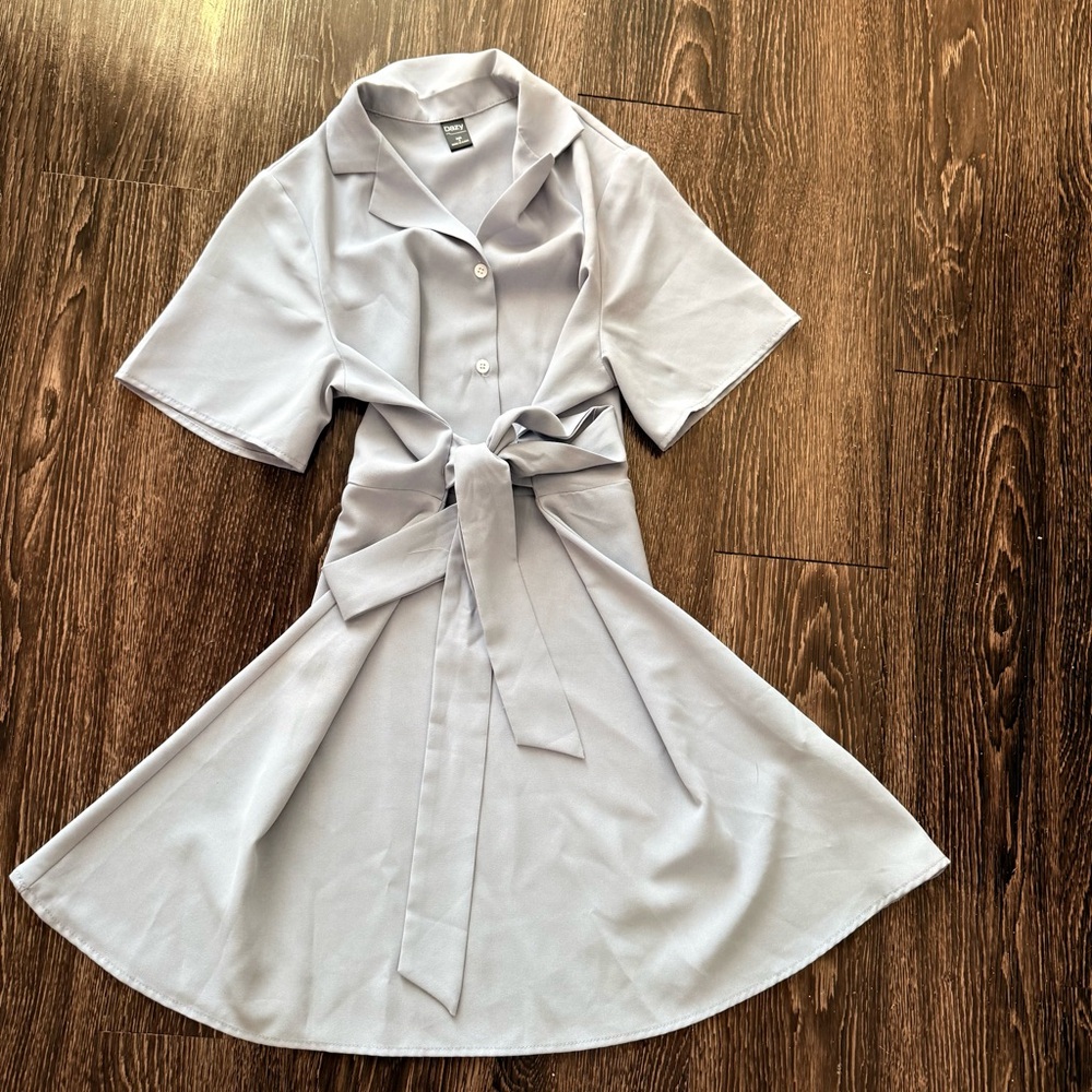 Pastel Lavender Tie-Waist Mini Shirt Dress
